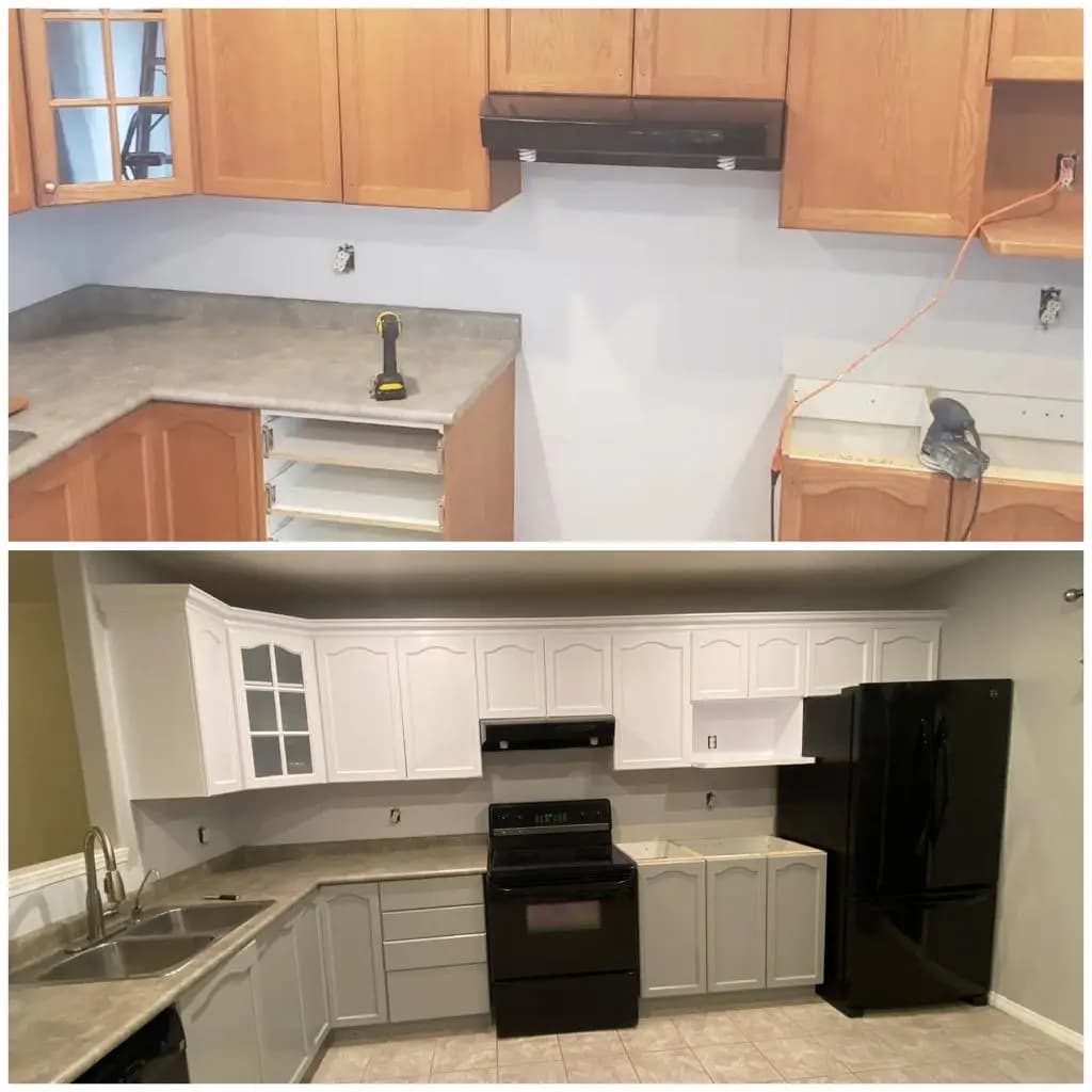 Before and after cabinet refinishing